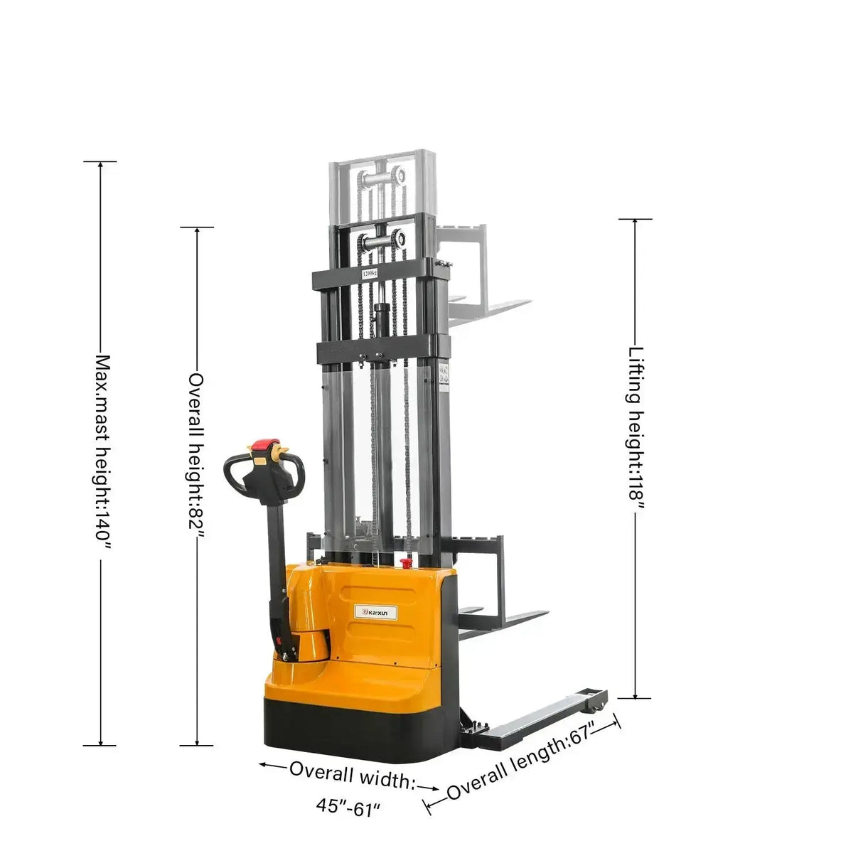 KAIXUN KX-CTD10A Full Electric Stacker Capacity 2200 lbs, Lifting Height 118’’ - KAIXUN