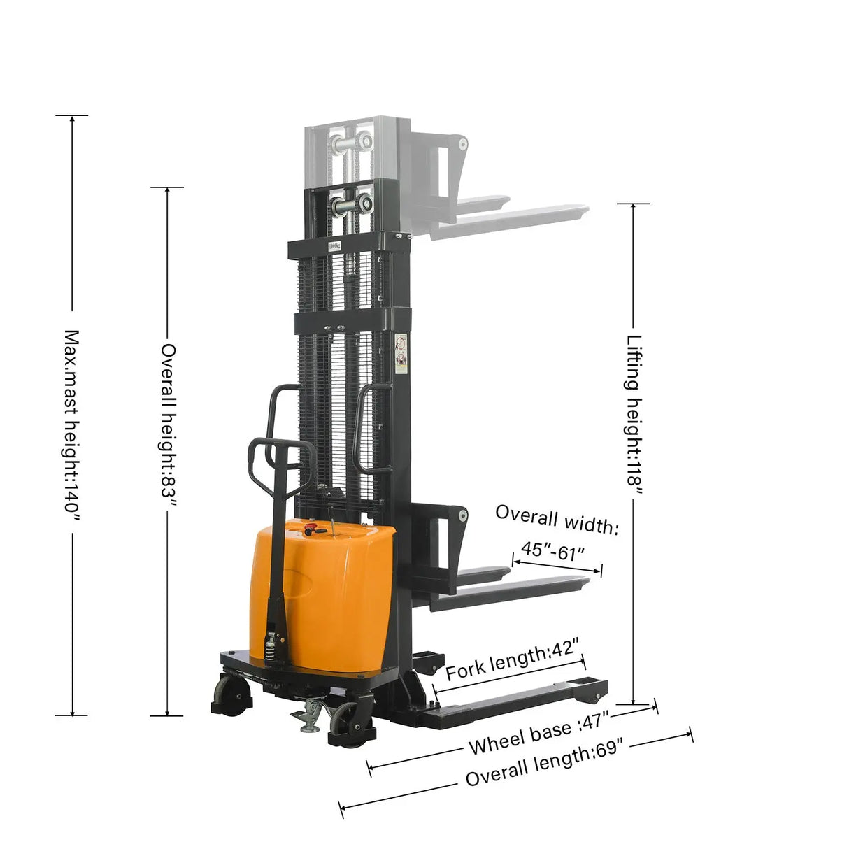 KAIXUN 118’’ lifting height 2200lbs Capacity Semi-Electric Stacker KX-CTD10 KAIXUN