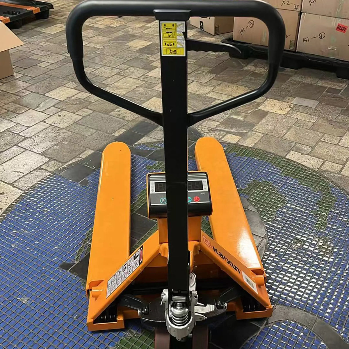 Used Scale Pallet Jack 6600 lbs, 27"W x 45"L Fork, PU wheels - Good Condition KAIXUN