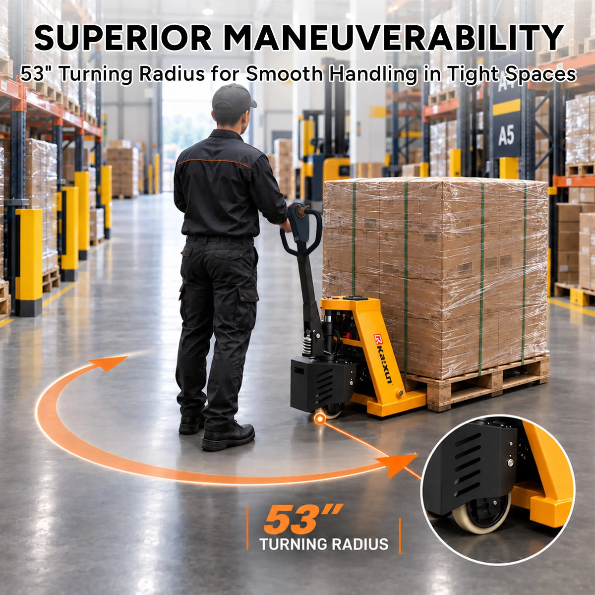 Lithium Fully Electric Pallet Jack Truck | 3300 lbs| 45"L*27"W Forks| PU Wheels| KX-PPT15A KAIXUN
