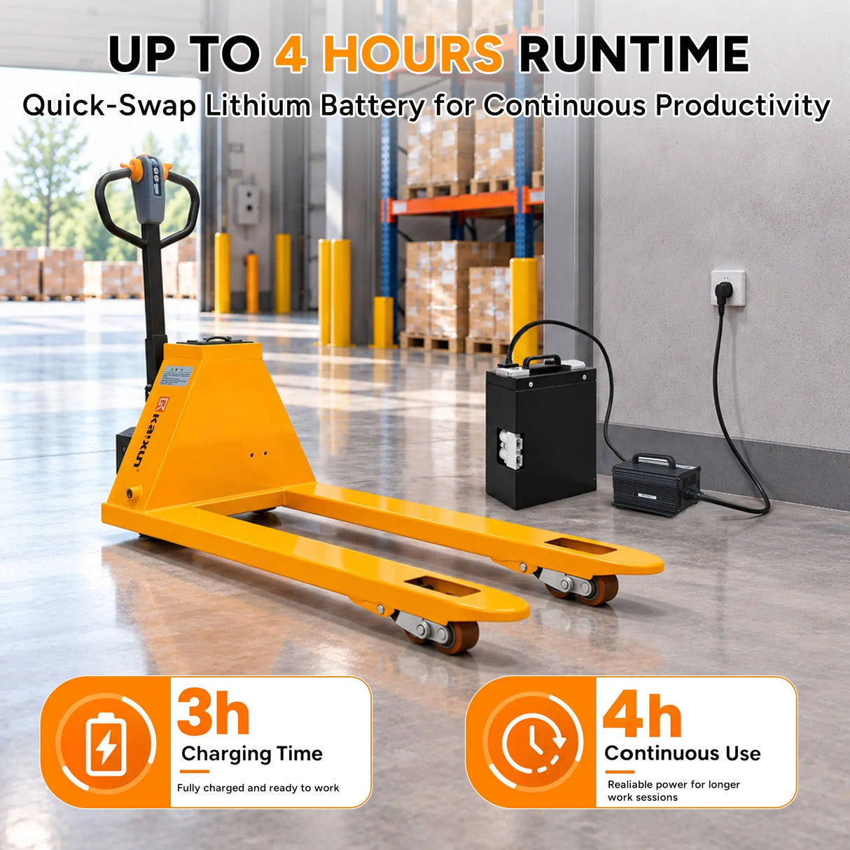 Lithium Fully Electric Pallet Jack Truck | 3300 lbs| 45"L*27"W Forks| PU Wheels| KX-PPT15A KAIXUN