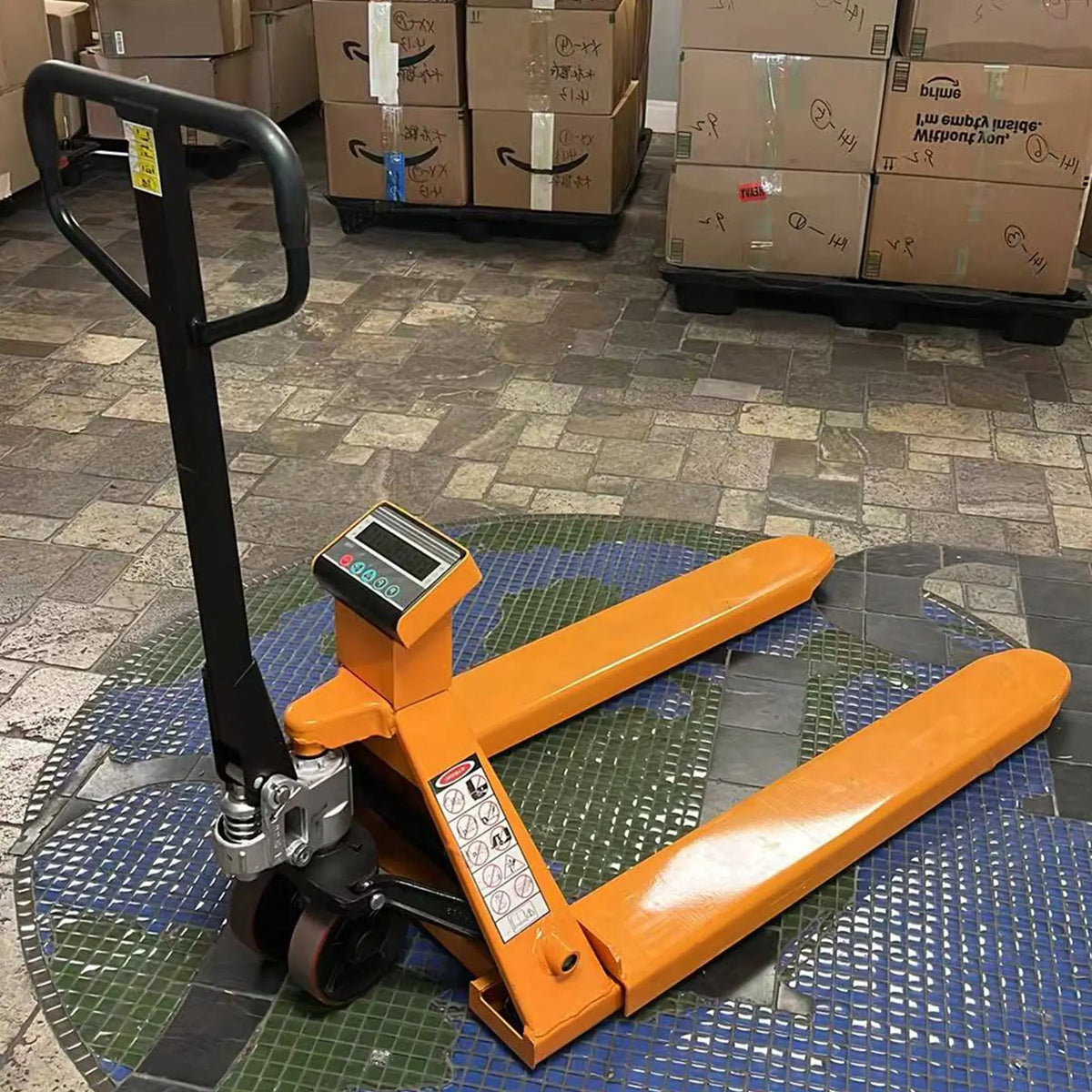 Used Scale Pallet Jack 6600 lbs, 27"W x 45"L Fork, PU wheels - Good Condition KAIXUN